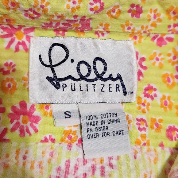 Vintage Lilly Pulitzer Seersucker Cotton Men’s Funky Floral Button Down Shirt S